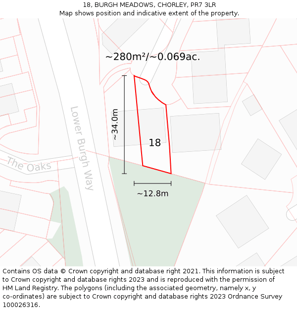 18, BURGH MEADOWS, CHORLEY, PR7 3LR: Plot and title map
