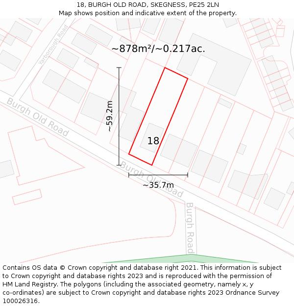 18, BURGH OLD ROAD, SKEGNESS, PE25 2LN: Plot and title map