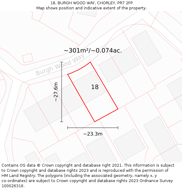 18, BURGH WOOD WAY, CHORLEY, PR7 2FP: Plot and title map