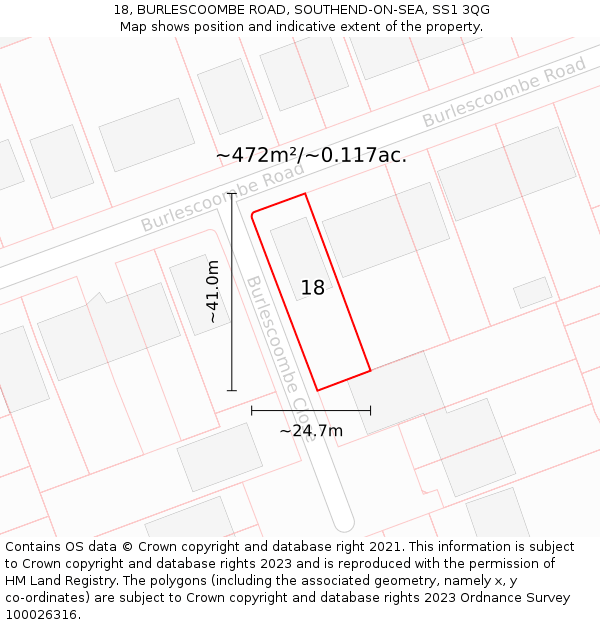 18, BURLESCOOMBE ROAD, SOUTHEND-ON-SEA, SS1 3QG: Plot and title map