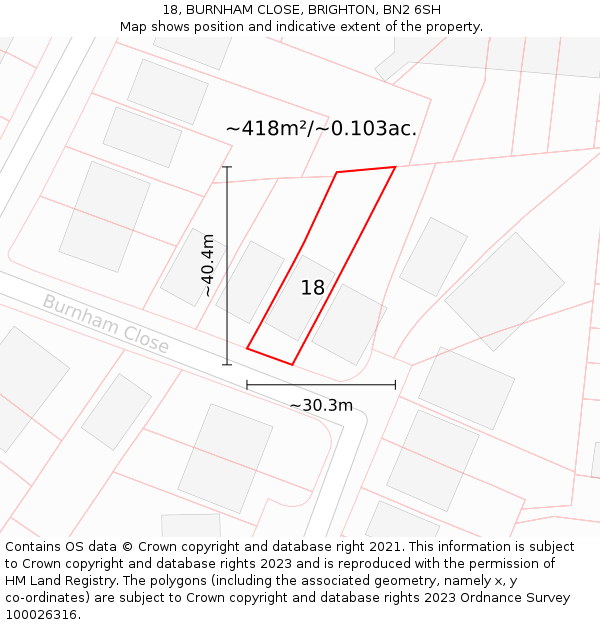 18, BURNHAM CLOSE, BRIGHTON, BN2 6SH: Plot and title map