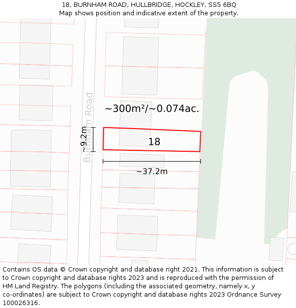 18, BURNHAM ROAD, HULLBRIDGE, HOCKLEY, SS5 6BQ: Plot and title map