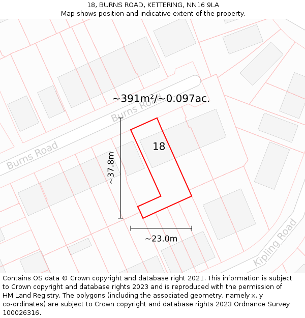 18, BURNS ROAD, KETTERING, NN16 9LA: Plot and title map