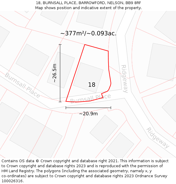 18, BURNSALL PLACE, BARROWFORD, NELSON, BB9 8RF: Plot and title map