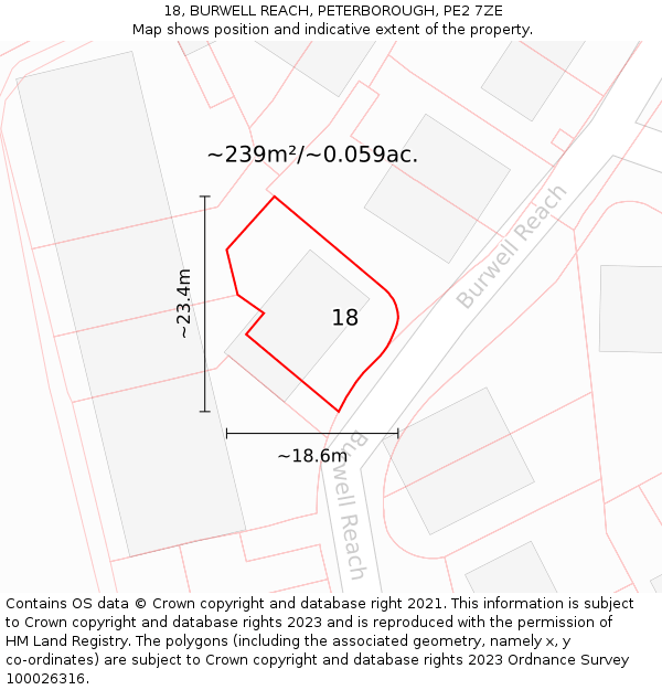 18, BURWELL REACH, PETERBOROUGH, PE2 7ZE: Plot and title map