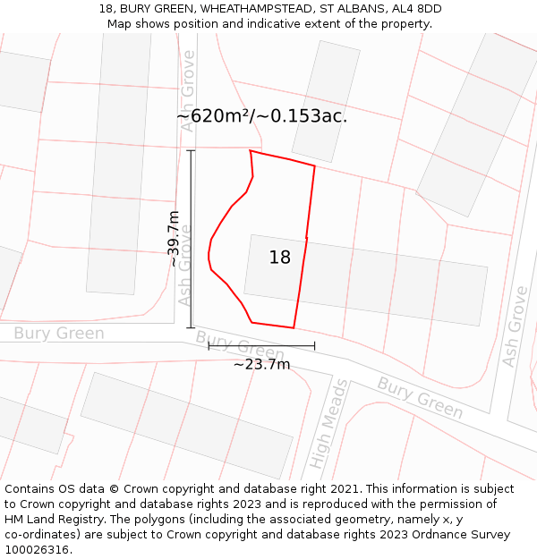 18, BURY GREEN, WHEATHAMPSTEAD, ST ALBANS, AL4 8DD: Plot and title map