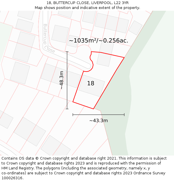 18, BUTTERCUP CLOSE, LIVERPOOL, L22 3YR: Plot and title map