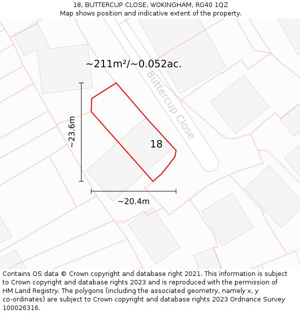 18, BUTTERCUP CLOSE, WOKINGHAM, RG40 1QZ: Plot and title map