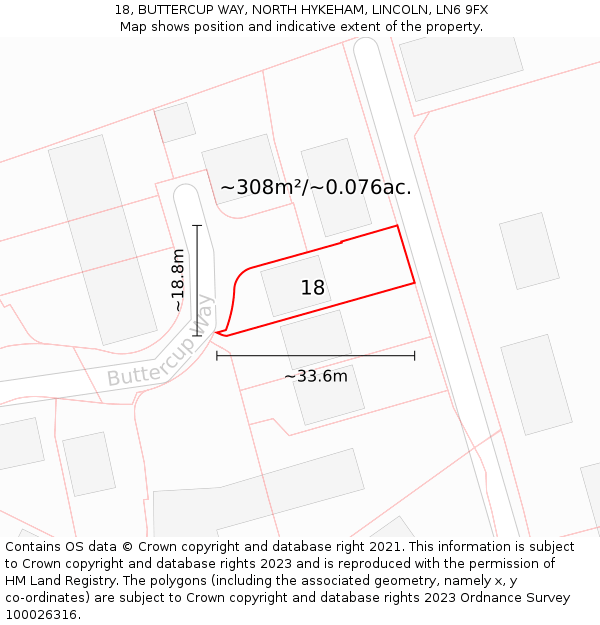 18, BUTTERCUP WAY, NORTH HYKEHAM, LINCOLN, LN6 9FX: Plot and title map