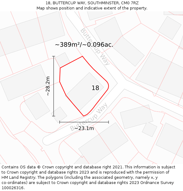 18, BUTTERCUP WAY, SOUTHMINSTER, CM0 7RZ: Plot and title map