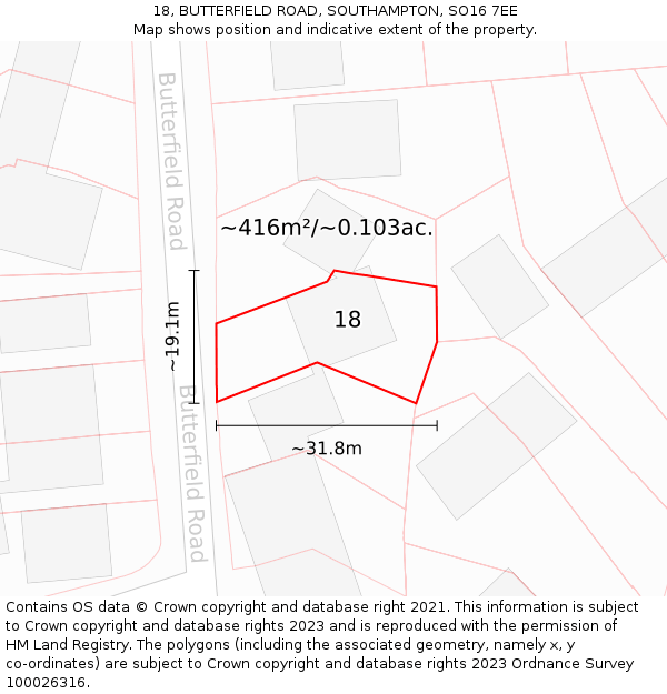 18, BUTTERFIELD ROAD, SOUTHAMPTON, SO16 7EE: Plot and title map
