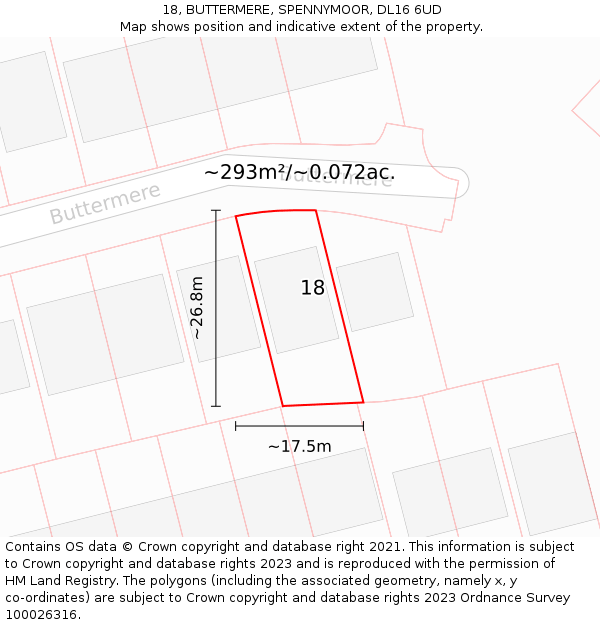 18, BUTTERMERE, SPENNYMOOR, DL16 6UD: Plot and title map