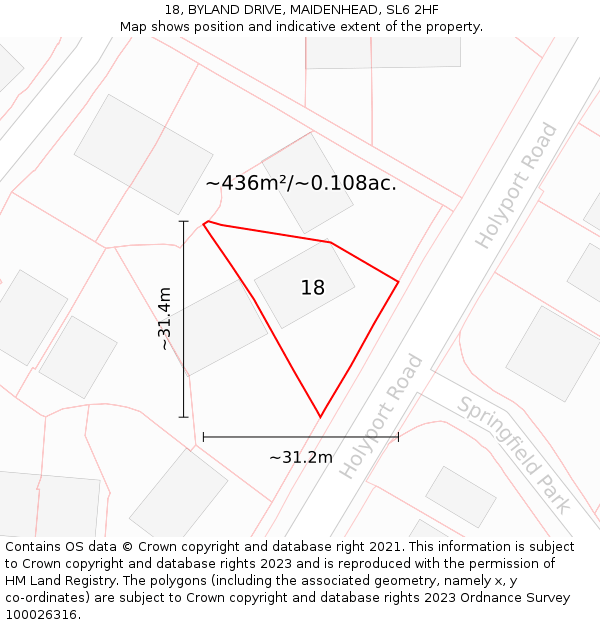 18, BYLAND DRIVE, MAIDENHEAD, SL6 2HF: Plot and title map