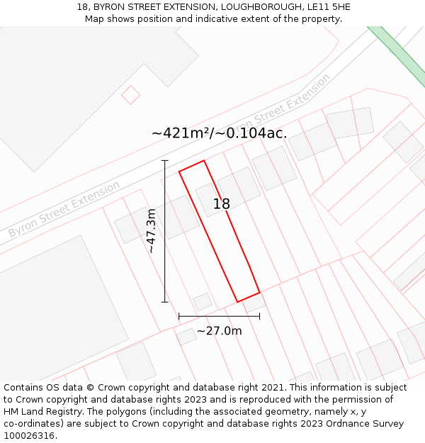 18, BYRON STREET EXTENSION, LOUGHBOROUGH, LE11 5HE: Plot and title map