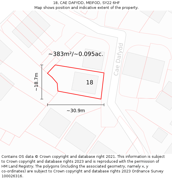 18, CAE DAFYDD, MEIFOD, SY22 6HF: Plot and title map