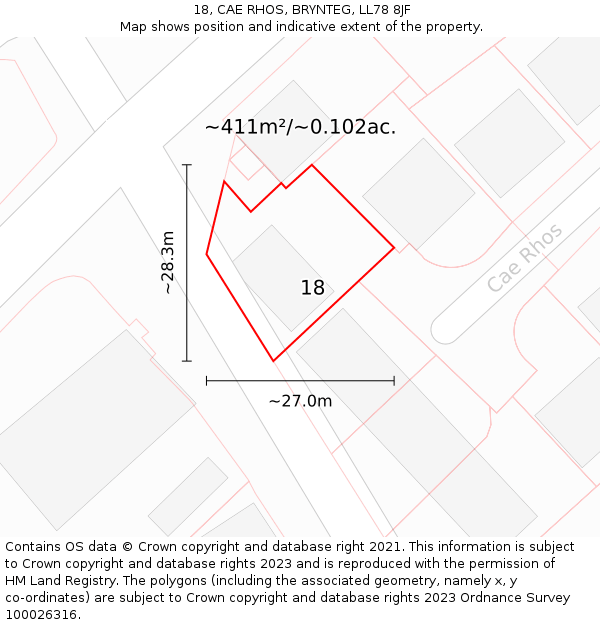18, CAE RHOS, BRYNTEG, LL78 8JF: Plot and title map