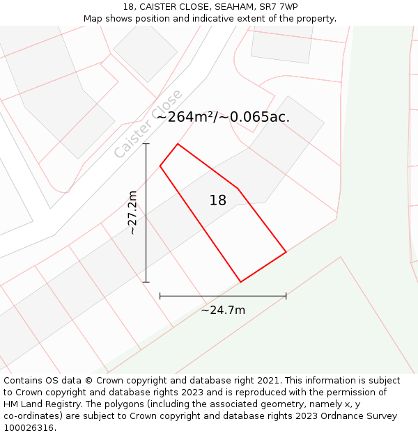 18, CAISTER CLOSE, SEAHAM, SR7 7WP: Plot and title map