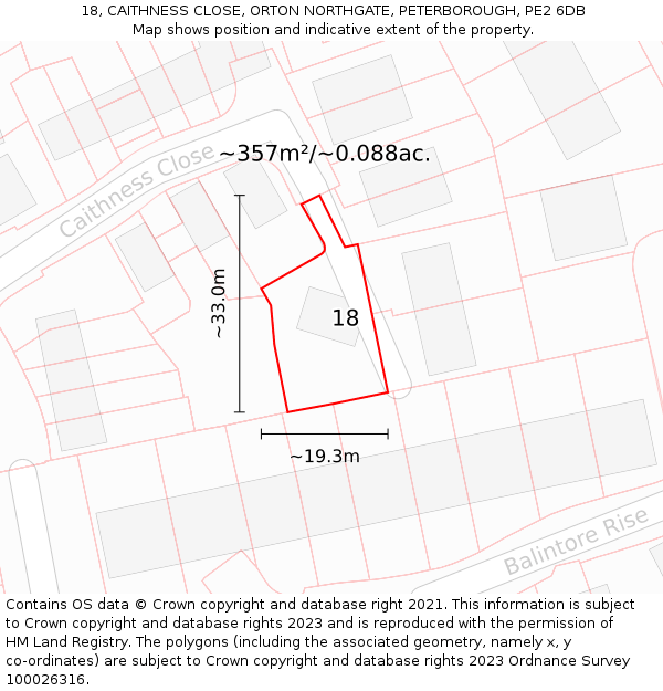 18, CAITHNESS CLOSE, ORTON NORTHGATE, PETERBOROUGH, PE2 6DB: Plot and title map