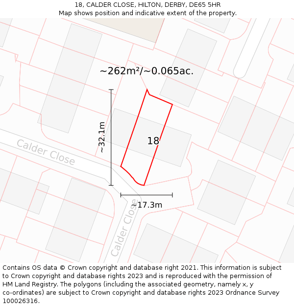 18, CALDER CLOSE, HILTON, DERBY, DE65 5HR: Plot and title map