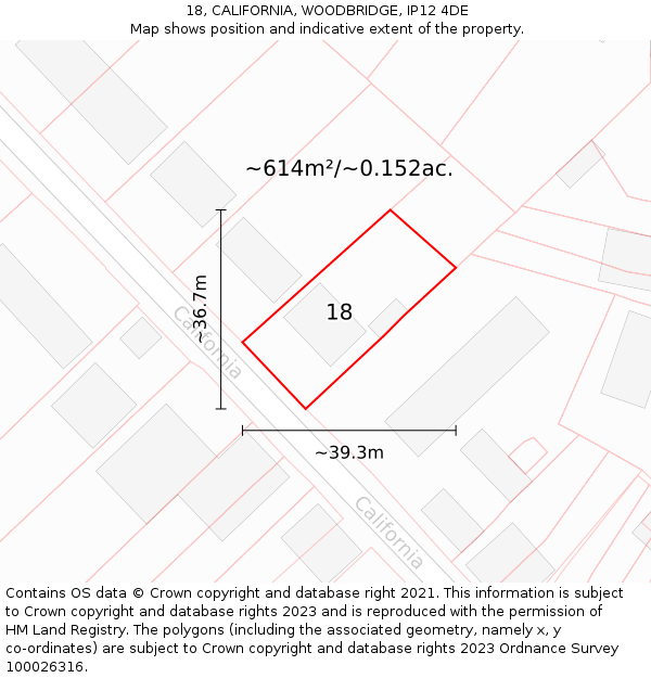 18, CALIFORNIA, WOODBRIDGE, IP12 4DE: Plot and title map
