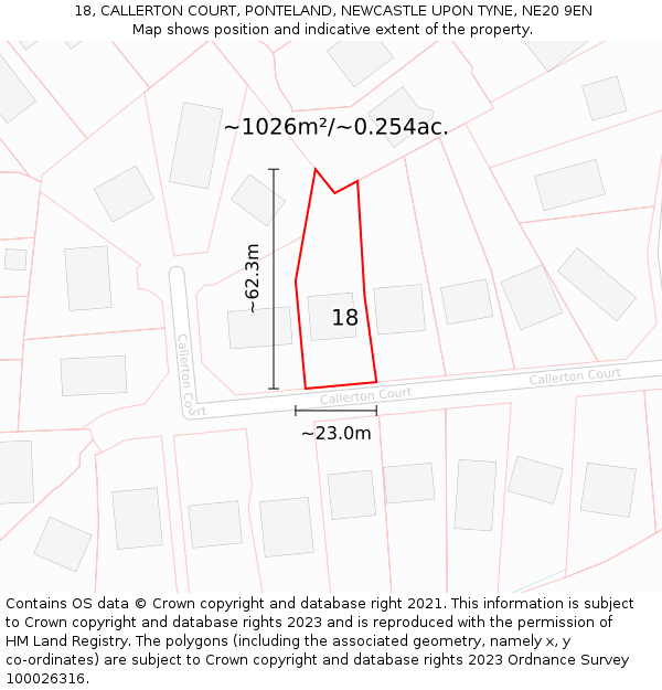 18, CALLERTON COURT, PONTELAND, NEWCASTLE UPON TYNE, NE20 9EN: Plot and title map