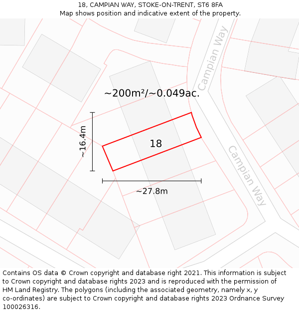 18, CAMPIAN WAY, STOKE-ON-TRENT, ST6 8FA: Plot and title map