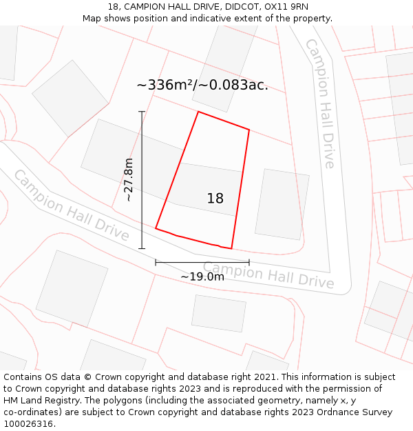 18, CAMPION HALL DRIVE, DIDCOT, OX11 9RN: Plot and title map