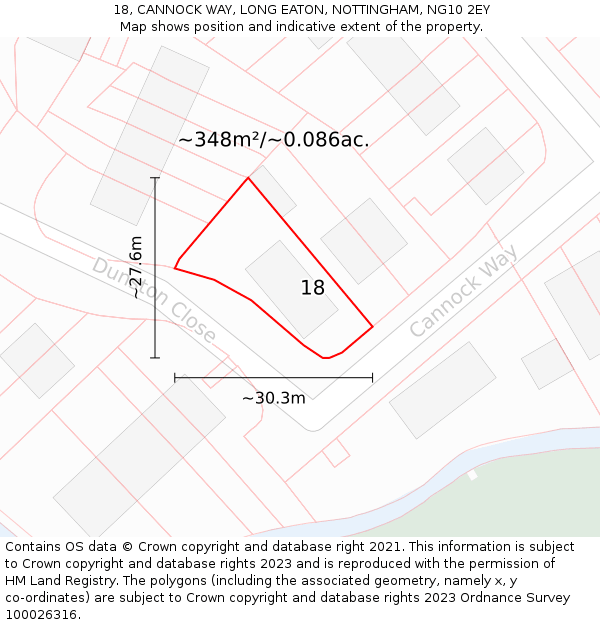 18, CANNOCK WAY, LONG EATON, NOTTINGHAM, NG10 2EY: Plot and title map