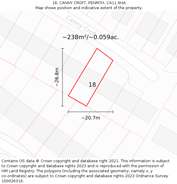 18, CANNY CROFT, PENRITH, CA11 9HA: Plot and title map