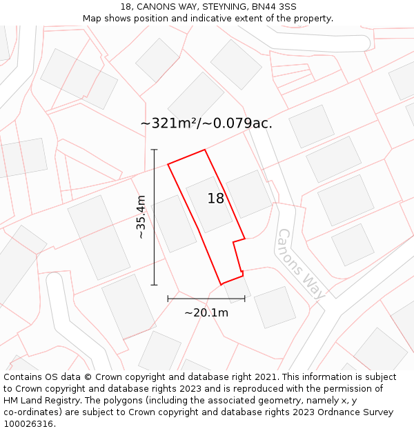 18, CANONS WAY, STEYNING, BN44 3SS: Plot and title map