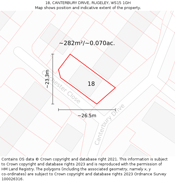 18, CANTERBURY DRIVE, RUGELEY, WS15 1GH: Plot and title map