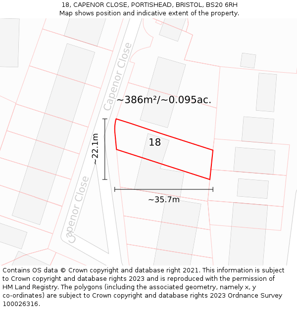 18, CAPENOR CLOSE, PORTISHEAD, BRISTOL, BS20 6RH: Plot and title map