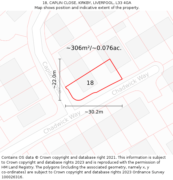18, CAPLIN CLOSE, KIRKBY, LIVERPOOL, L33 4GA: Plot and title map