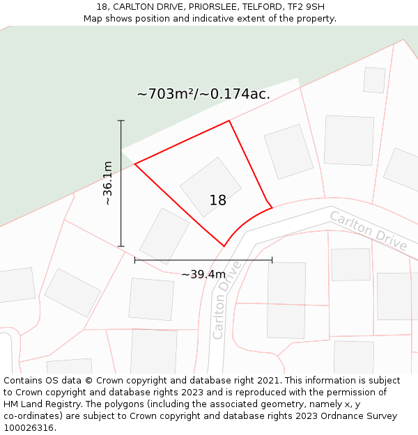 18, CARLTON DRIVE, PRIORSLEE, TELFORD, TF2 9SH: Plot and title map