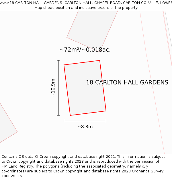 18 CARLTON HALL GARDENS, CARLTON HALL, CHAPEL ROAD, CARLTON COLVILLE, LOWESTOFT, NR33 8BL: Plot and title map