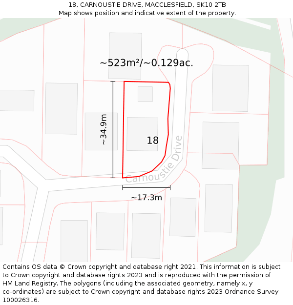 18, CARNOUSTIE DRIVE, MACCLESFIELD, SK10 2TB: Plot and title map