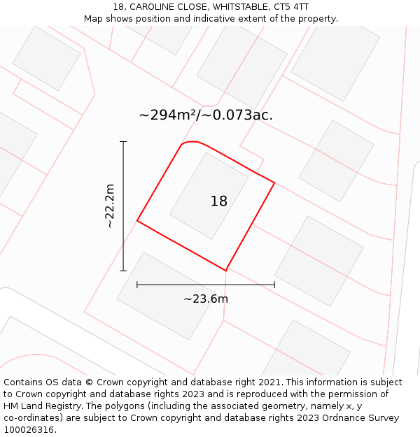 18, CAROLINE CLOSE, WHITSTABLE, CT5 4TT: Plot and title map