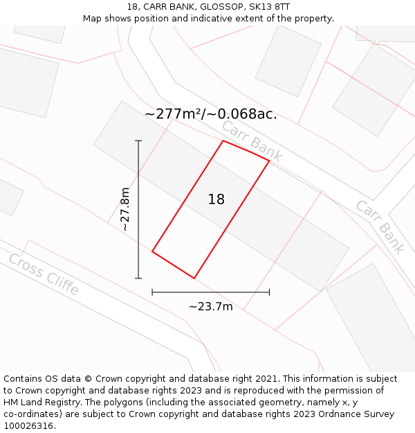 18, CARR BANK, GLOSSOP, SK13 8TT: Plot and title map