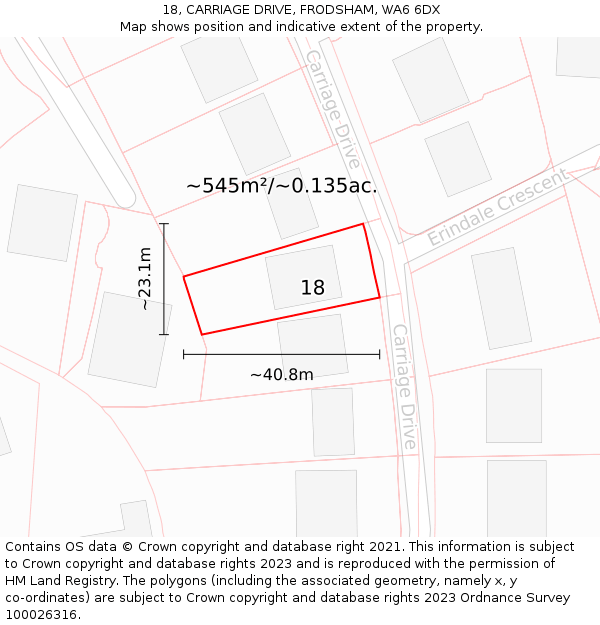 18, CARRIAGE DRIVE, FRODSHAM, WA6 6DX: Plot and title map
