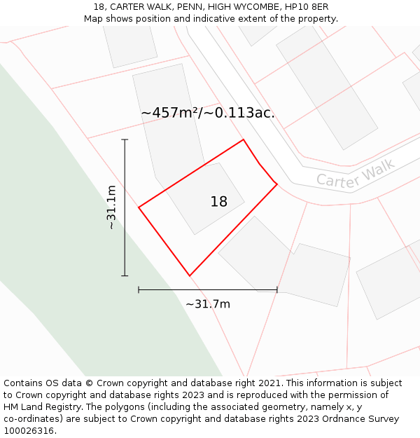 18, CARTER WALK, PENN, HIGH WYCOMBE, HP10 8ER: Plot and title map