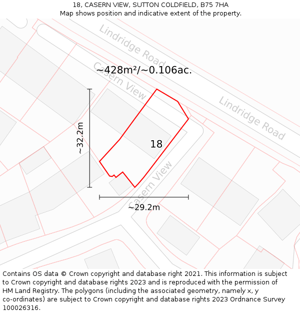 18, CASERN VIEW, SUTTON COLDFIELD, B75 7HA: Plot and title map