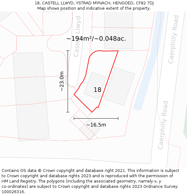 18, CASTELL LLWYD, YSTRAD MYNACH, HENGOED, CF82 7DJ: Plot and title map