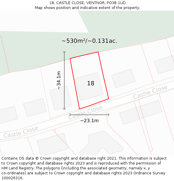 18, CASTLE CLOSE, VENTNOR, PO38 1UD: Plot and title map