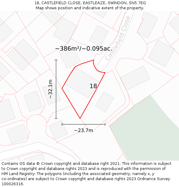 18, CASTLEFIELD CLOSE, EASTLEAZE, SWINDON, SN5 7EG: Plot and title map