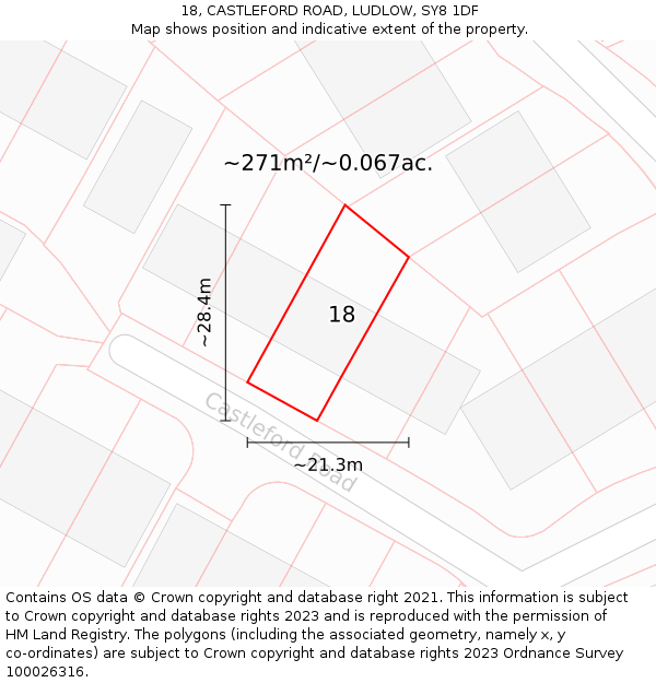 18, CASTLEFORD ROAD, LUDLOW, SY8 1DF: Plot and title map