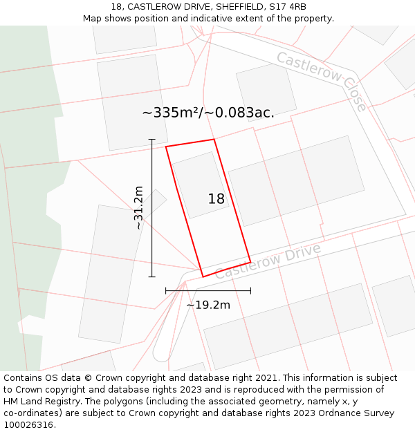 18, CASTLEROW DRIVE, SHEFFIELD, S17 4RB: Plot and title map