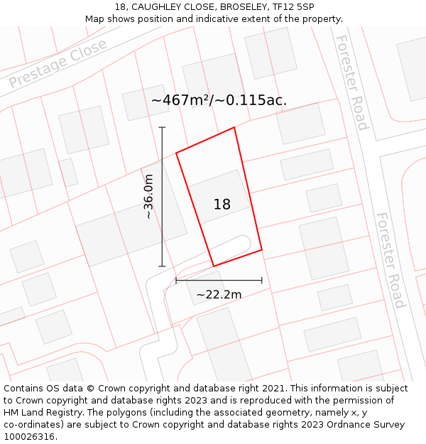 18, CAUGHLEY CLOSE, BROSELEY, TF12 5SP: Plot and title map