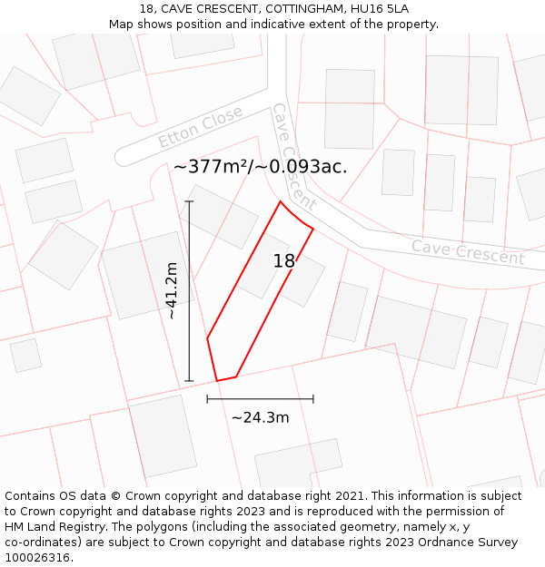18, CAVE CRESCENT, COTTINGHAM, HU16 5LA: Plot and title map