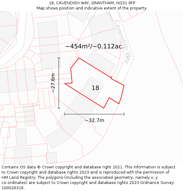 18, CAVENDISH WAY, GRANTHAM, NG31 9FP: Plot and title map