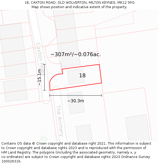 18, CAXTON ROAD, OLD WOLVERTON, MILTON KEYNES, MK12 5PG: Plot and title map